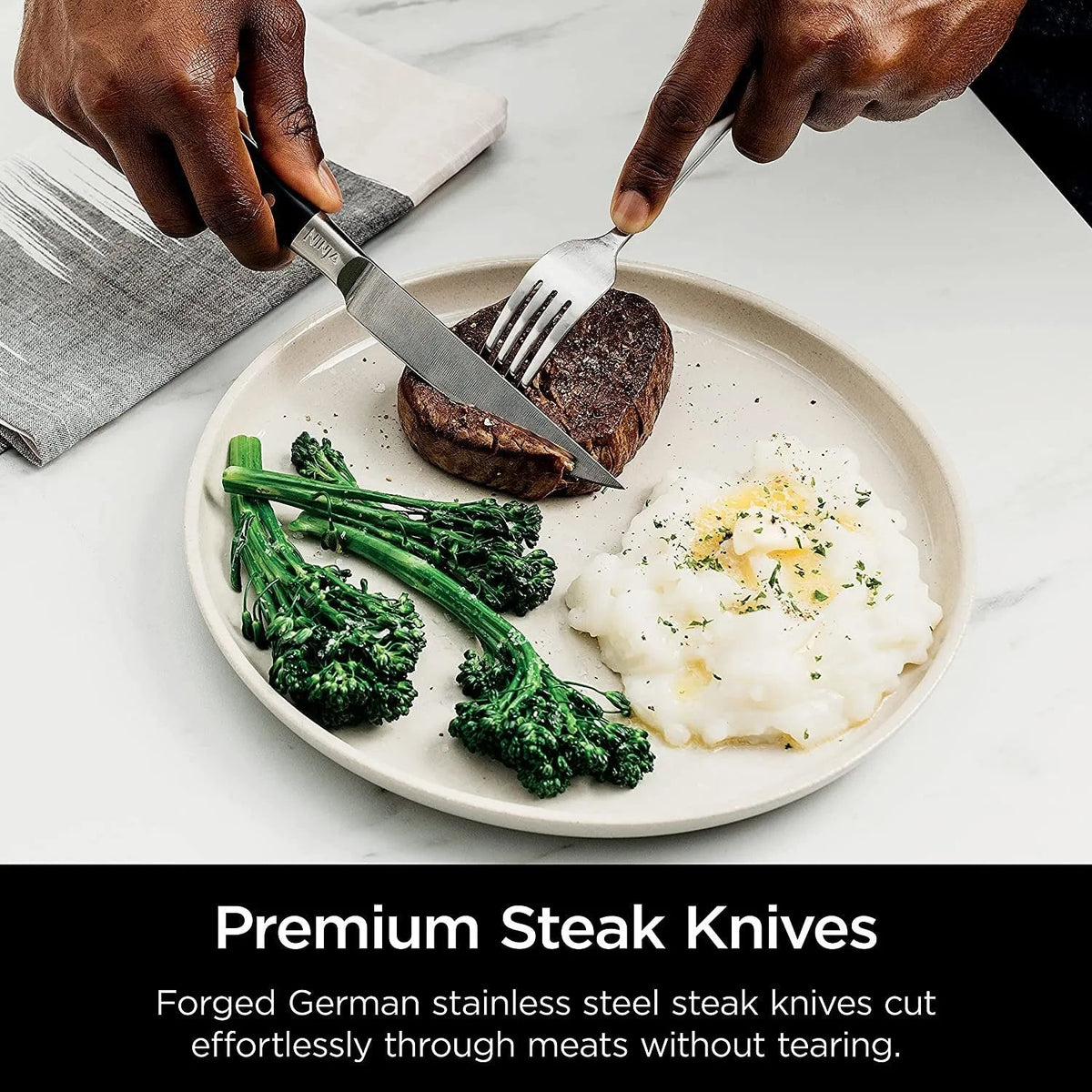 17-Piece Premium Knife Block Set with Built-In Sharpener, Stainless Steel/Black