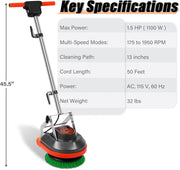 View Commercial Floor Scrubber Machine with Brushes and Pads, Heavy Duty Floor Buffer Polisher and Cleaner- Deep Cleaning Tile and Grout, Hardwood Floors and Carpets without Getting on Hands and Knees image 2