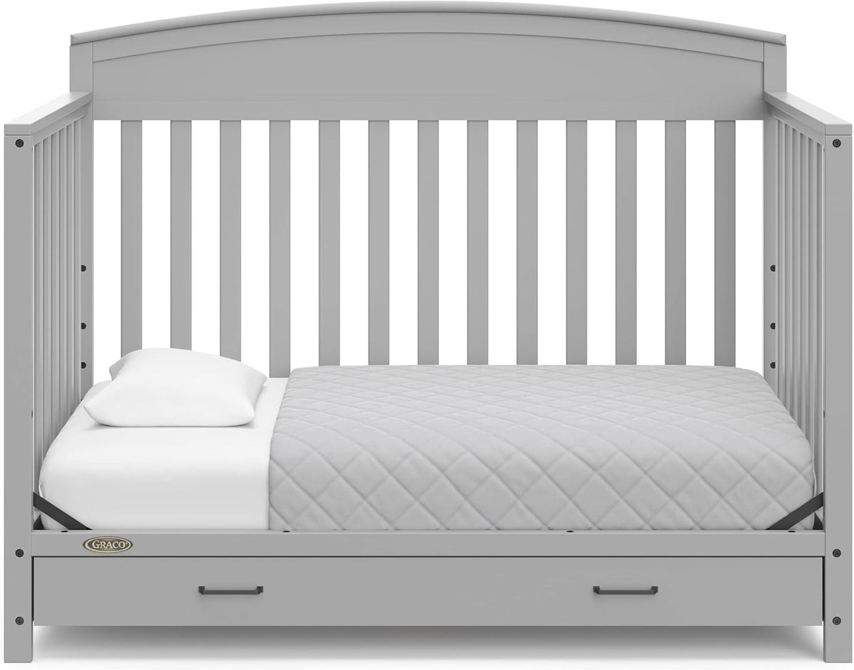 5-in-1 Convertible Baby Bed with Storage Drawers, White, Converts to Toddler Bed, Daybed and Full-Size Bed