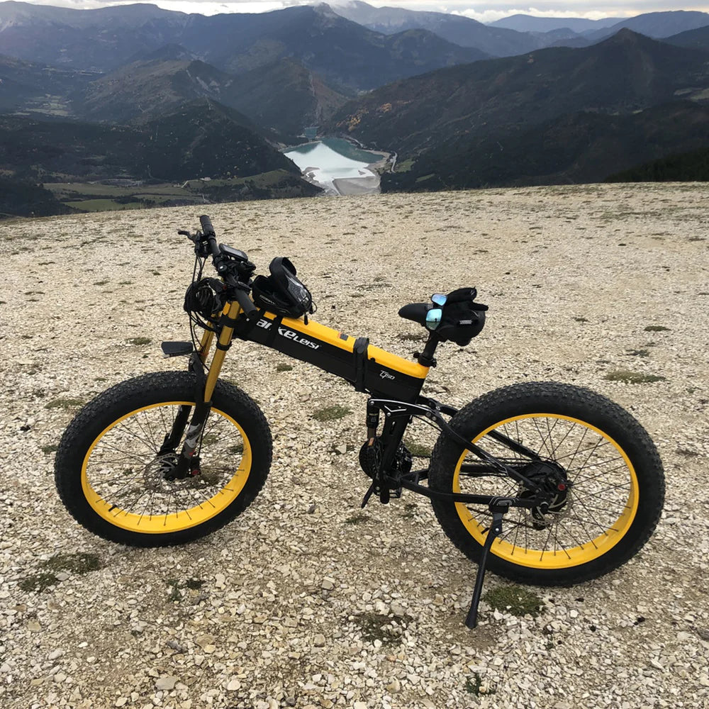 1000W 26-Inch Fat Tire Folding Electric Mountain Bike, Dual Crown Fork, 17.5Ah