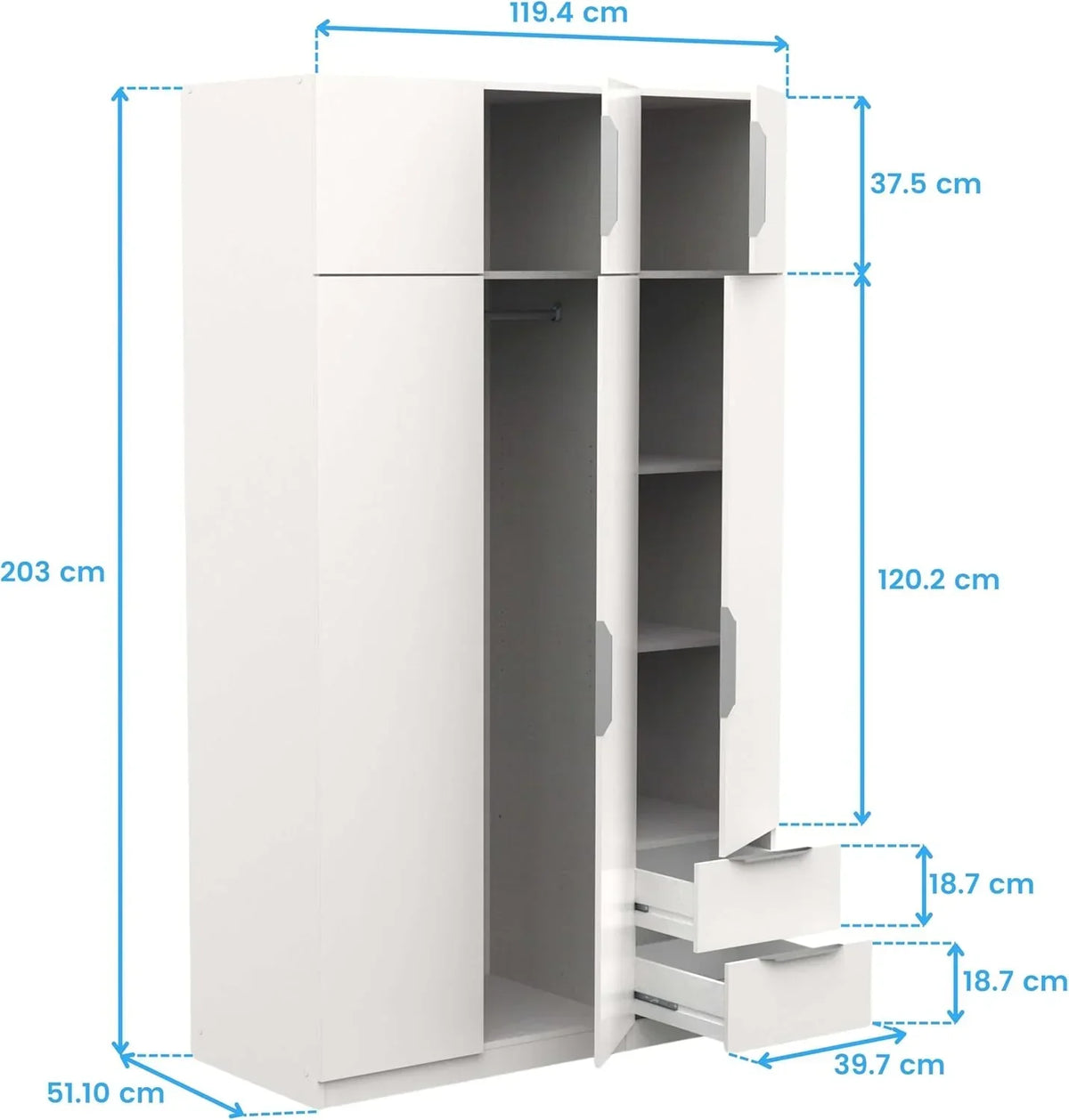Miroytengo Armario Ghost Grande 6 Puertas y 2 Cajones Color Blanco Mate 203x119 cm