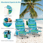 View COSTWAY Silla Plegable de Playa, Tumbona con 5 Posiciones, Portavasos, Bolsillos de Almacenamiento, Correas de Hombro, Soporte para Toallas, Almohada, image 4