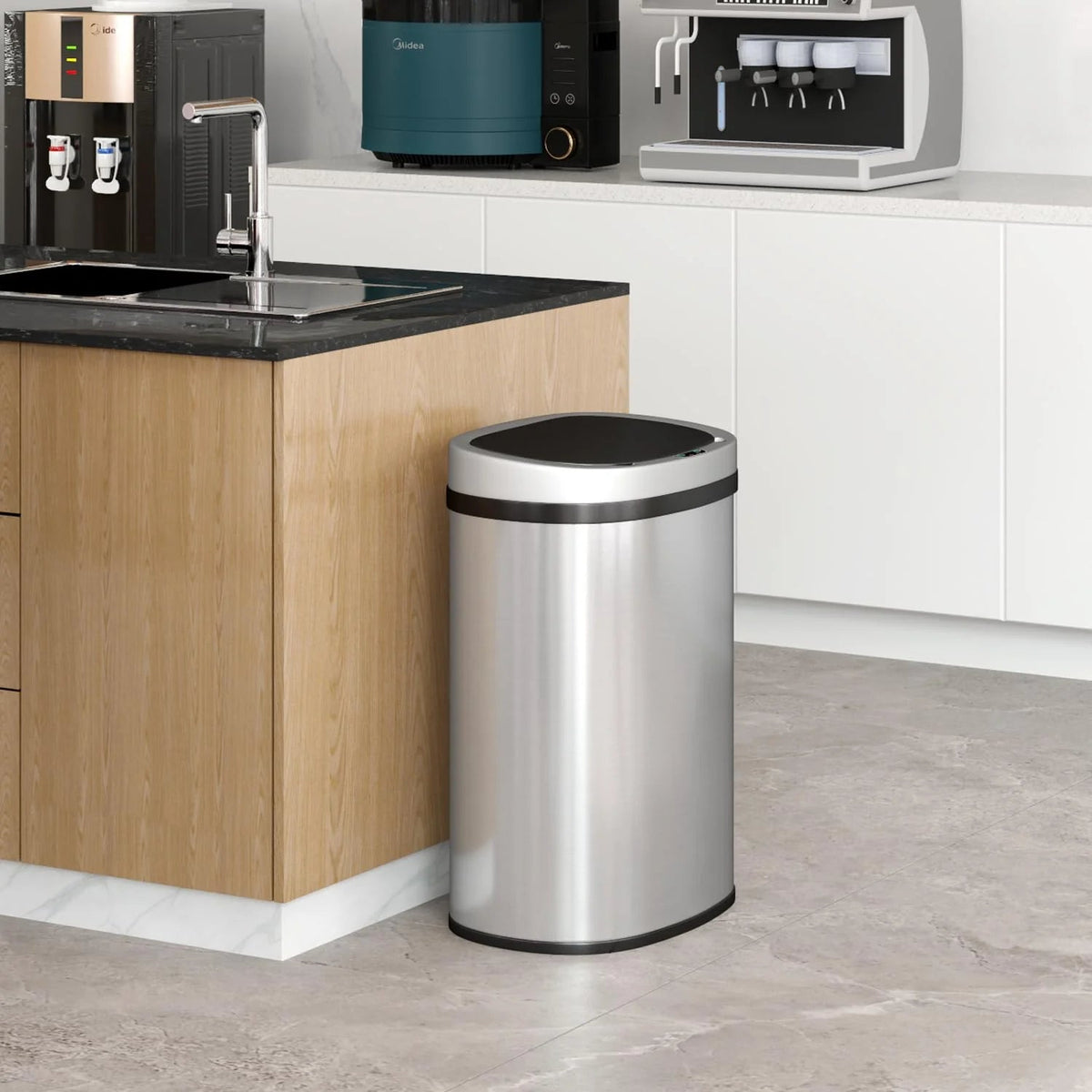 13 Gallon Automatic Kitchen Trash Can with Lid, Touchless Motion Sensor Garbage Bin