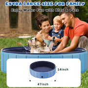 View Foldable Dog Swimming Pool, 120"x20" Oversize Collapsable Hard Plastic Potable Bathing Tub for Pet Dog Kiddie Pool Indoor and Outdoor Leakproof PVC Play Pool for Large Dogs Pets Puppy Kids Blue image 3
