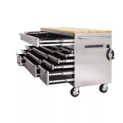 View 72 in 18-Drawer 24 in. D Mobile Workbench with Solid Wood Top Stainless Steel image 4