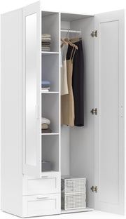 View IDMarket - VITO 2-door wardrobe white 80 cm with 2 drawers, mirror and shelves image 5