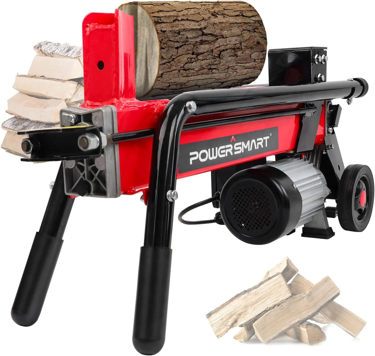 7-Ton Electric Log Splitter, 15 Amp, 3500 Motor Speed, Horizontal Full Beam Design with Steel Wedge