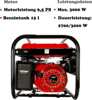View Generador de corriente con gasolina | Accesorios incluidos | Grupo electrógeno silencioso | 5 enchufes 3 x 230 V / 1 x 400 V / 1 x 12 V | 6,5 CV image 5