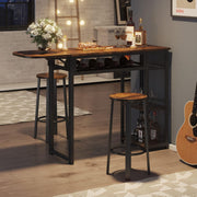 View Bar Table and Chair Set, Industrial Expandable Dining Table with 2 Bar Stools, Kitchen Counter with Wine Rack & 3 Tier Adjustable Storage Shelves Rustic Brown image 2