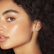 View Diamond Cut Textured Flower Stud Earrings in White Gold image 5