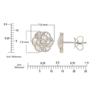 View Diamond Cut Textured Flower Stud Earrings in White Gold image 6