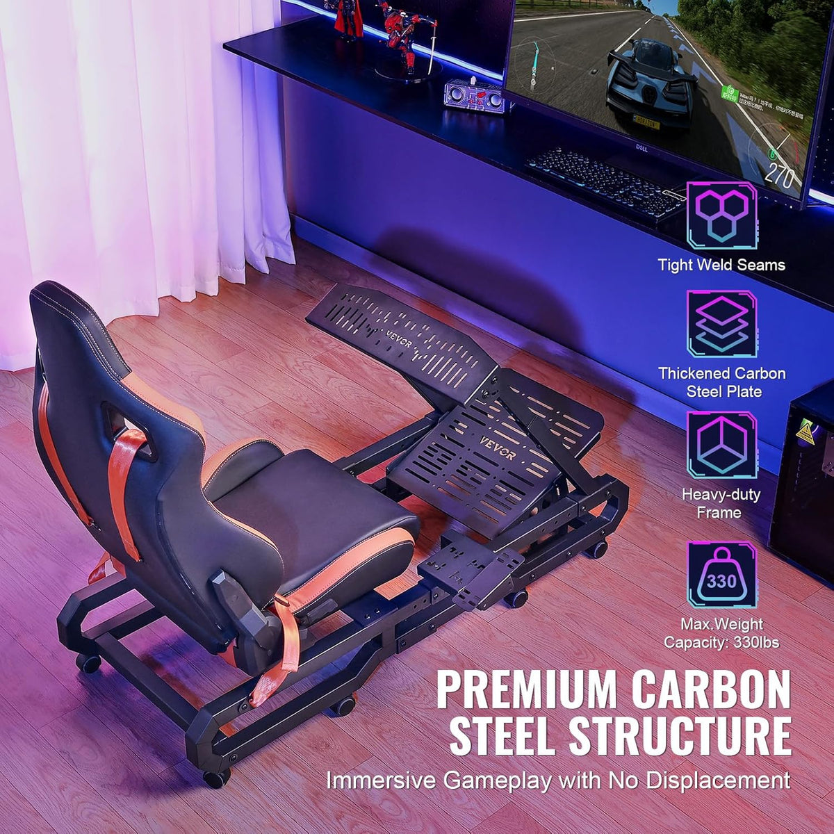 Soporte para Volante de Carreras VEVOR con Ruedas para Logitech G923/G920/G29, Cabina de simulador de conducción de Acero Resistente, Thrustmaster