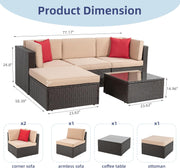 View 5-Piece All-Weather Patio Furniture Set with Ottoman, Outdoor Wicker Conversation Sofa Set with Cushions for Garden, Deck & Backyard image 2