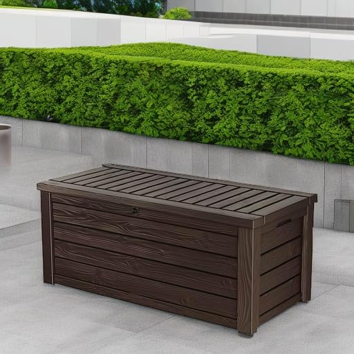 150 Gallon Outdoor Deck Box with Bench Seat, Large Storage Container for Patio, Garden, Yard and Pool Area