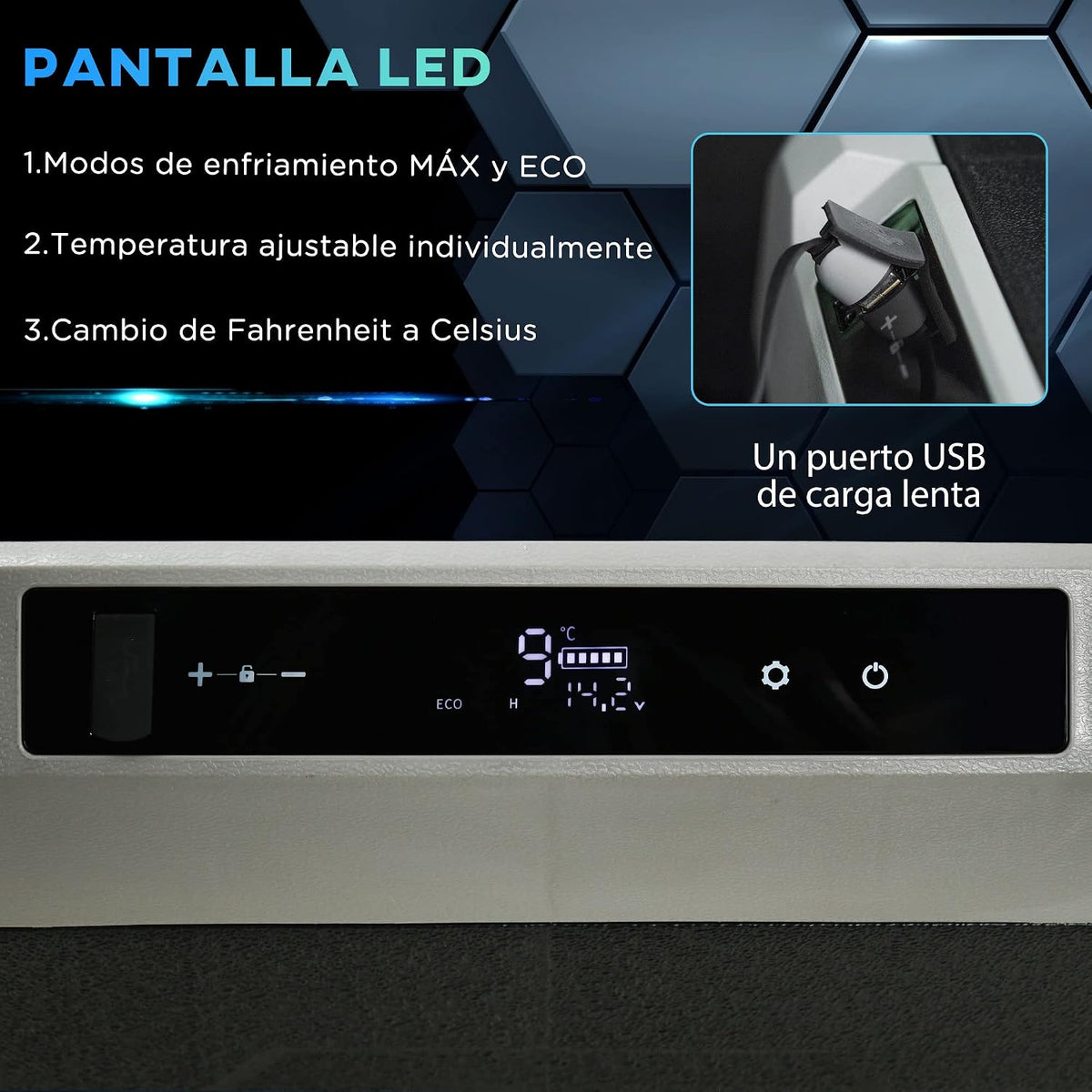 Outsunny Nevera Compresor Portátil 60L Nevera Portátil Eléctrica para Coche Congelador CC 12V/24V hasta -20°C con Pantalla LED Táctil Asa Retráctil
