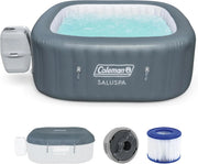 View 4 to 6 Person Inflatable Hot Tub Square Portable Outdoor Spa with 114 Soothing AirJets and Insulated Cover. image 1