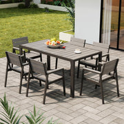 View Devoko HDPS Conjunto de jardín de exterior de 7 piezas, resistente a la intemperie,con mesa de 150 cm y 6 sillas de jardín de exterior de aluminio, image 1