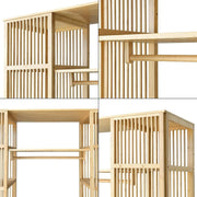 View [en.casa] Armario para Ropa con 2 Puertas Deslizantes Clóset con 12 Estantes y 1 Barra de Colgar Perchero de Bambú 185 x 140 x 45 cm Natural image 6