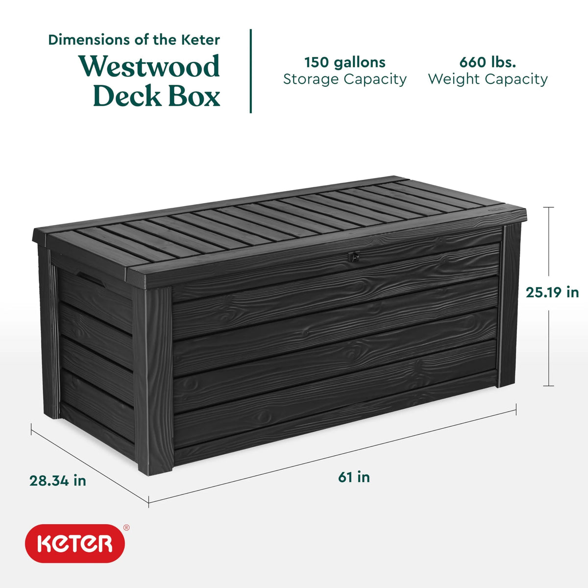 150 Gallon Resin Outdoor Storage Box, Large Deck Container for Patio, Garden and Yard, Dark Gray