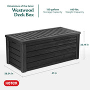 View 150 Gallon Resin Outdoor Storage Box, Large Deck Container for Patio, Garden and Yard, Dark Gray image 2
