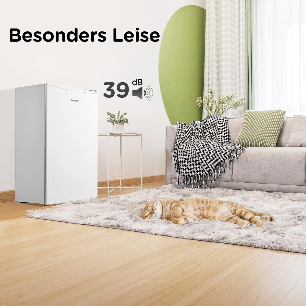 Comfee RCD80WH3(E) Kühlschrank mit Gefrierfach, 80L Kleiner Kühlschrank, Obst- und Gemüsefach, 84.5 cm Höhe, 47.5 cm Breite, 110 kWh pro Jahr,