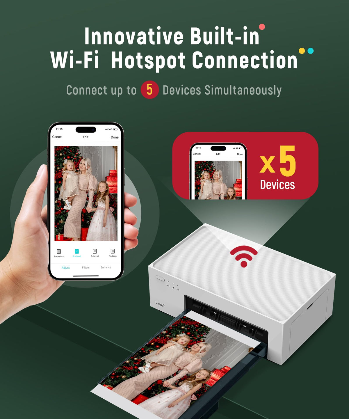 46-Photo Printer with Wi-Fi, 100 Sheets, Thermal Dye-Sublimation, Compatible with iPhone and Android
