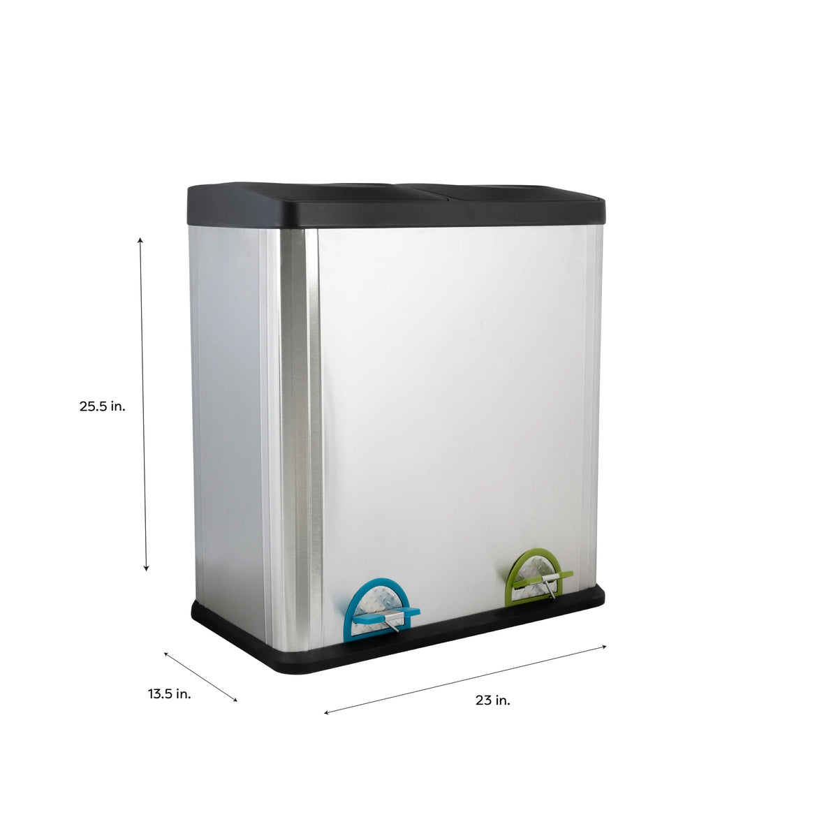 60L 2 Compartment Stainless Steel Recycling Bin, Dual Section Trash Sorter Container for Kitchen, Home & Office