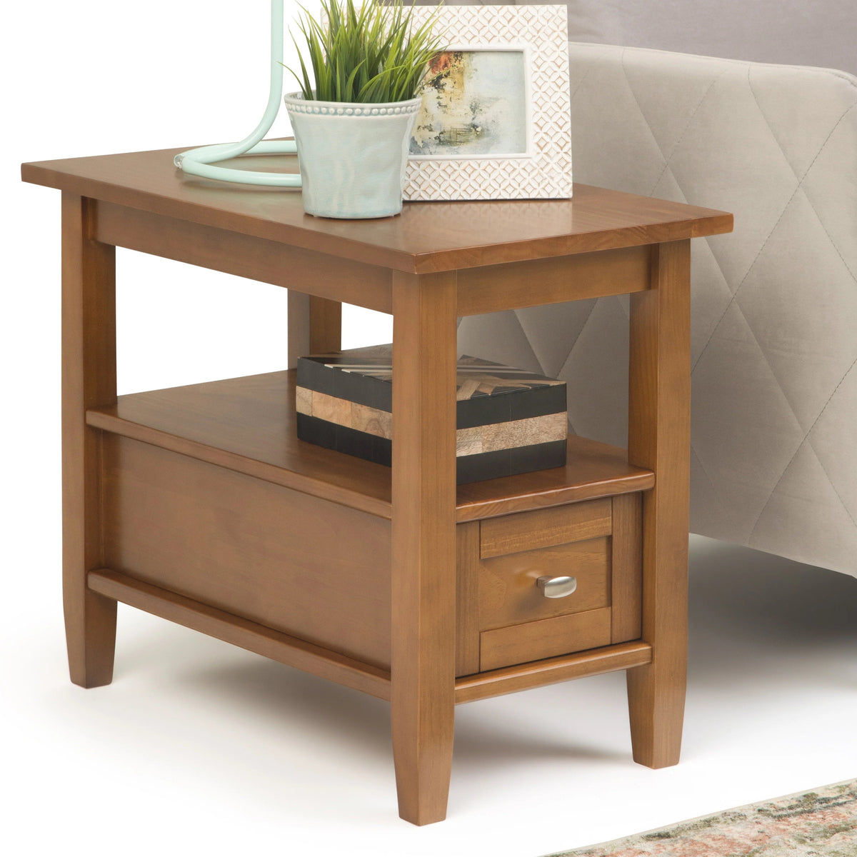 14" Wide Solid Wood Narrow Side Table, Rectangle Transitional Style Accent Table