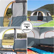 View A 6-person waterproof and windproof portable family camping tent, with a double-layer structure, equipped with 1 mesh door and 5 large mesh windows - height of 10 feet × 9 feet × 78 inches (unit: inches) image 3