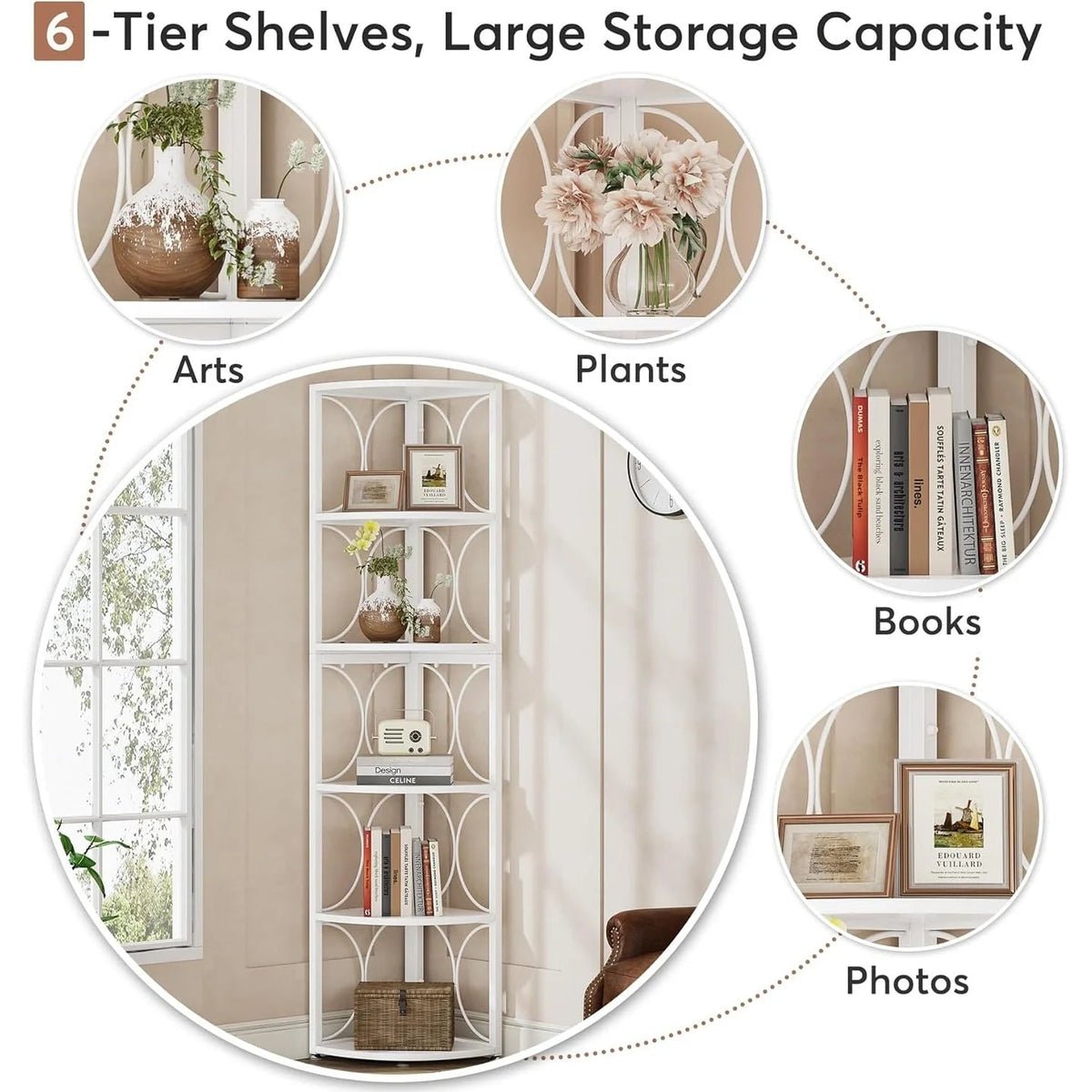 67 Inch Tall Corner Shelf, Freestanding Corner Bookshelf and Storage Shelving Unit