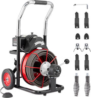 View 550W Drain Cleaning Machine, 100-Ft. x 1/2-Inch Sewer Snake Auger with 8 Cutters, Wheels and Foot Switch, for 2-4-Inch Pipes image 2