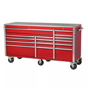 View 72-Inch W x 24-Inch D 15-Drawer Mobile Workbench with Stainless Steel Top and Dual Locks, Red image 1