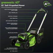 View 60V 21-Inch Cordless Self-Propelled Lawn Mower with 2 x 4.0Ah Batteries and Dual-Port Rapid Charger image 2