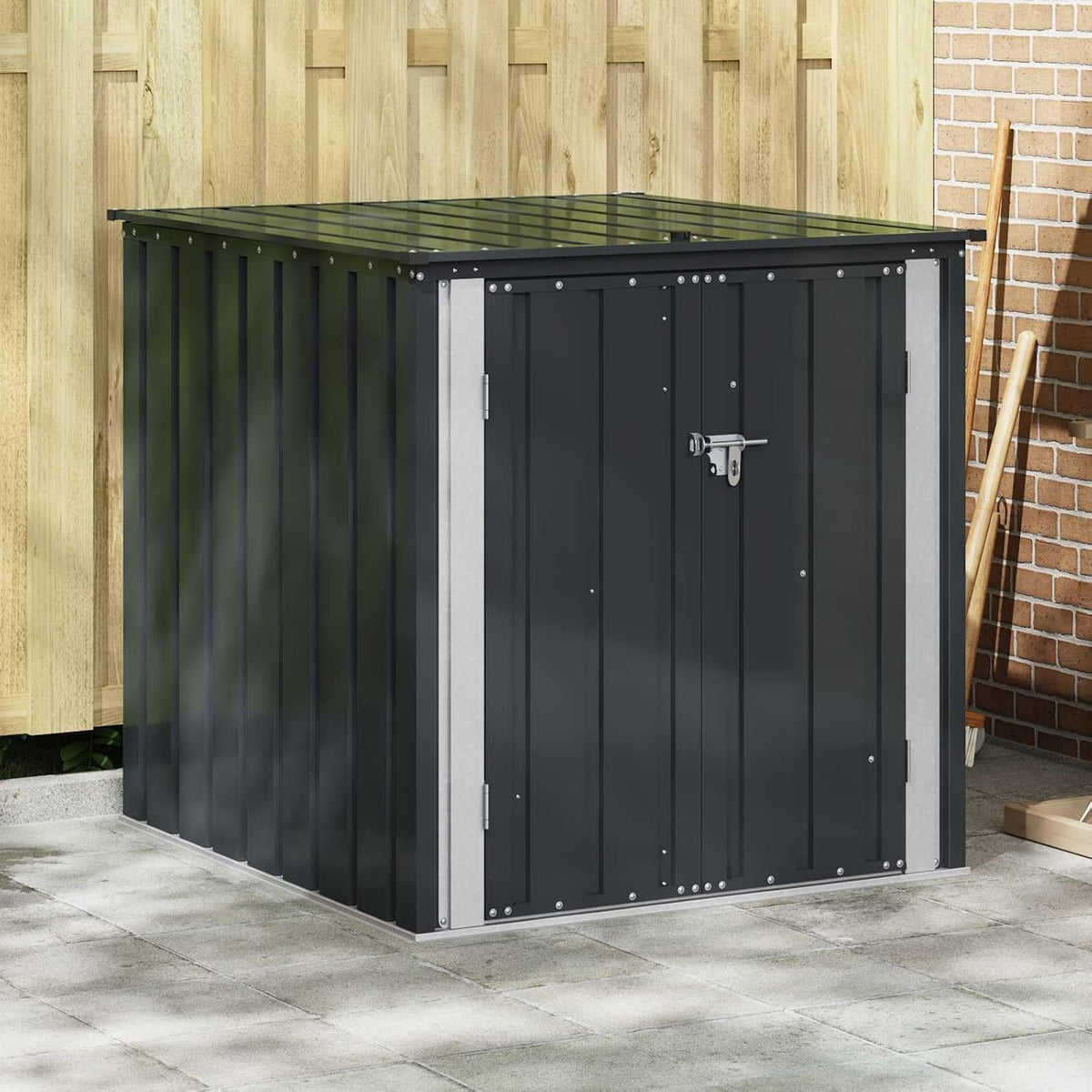 vidaXL Gartenlagerbox Schwarz 101,5 x 107 x 100 cm Stahl, Stylischer, rechteckiger Tisch für jeden Essbereich, pflegeleicht, Elegantes Design,