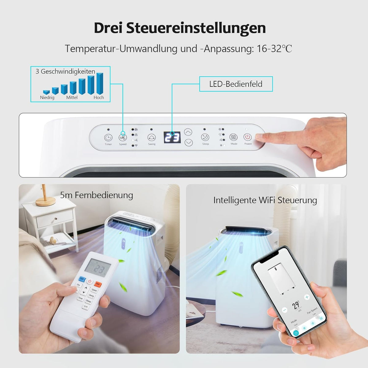 GOPLUS 14000 BTU Klimaanlage mit Abluftschlauch, 5 in 1 mobiles Klimagerät: Kühlen, Heizen, Entfeuchten, Belüften, Schlafmodus | für Raumgröße bis