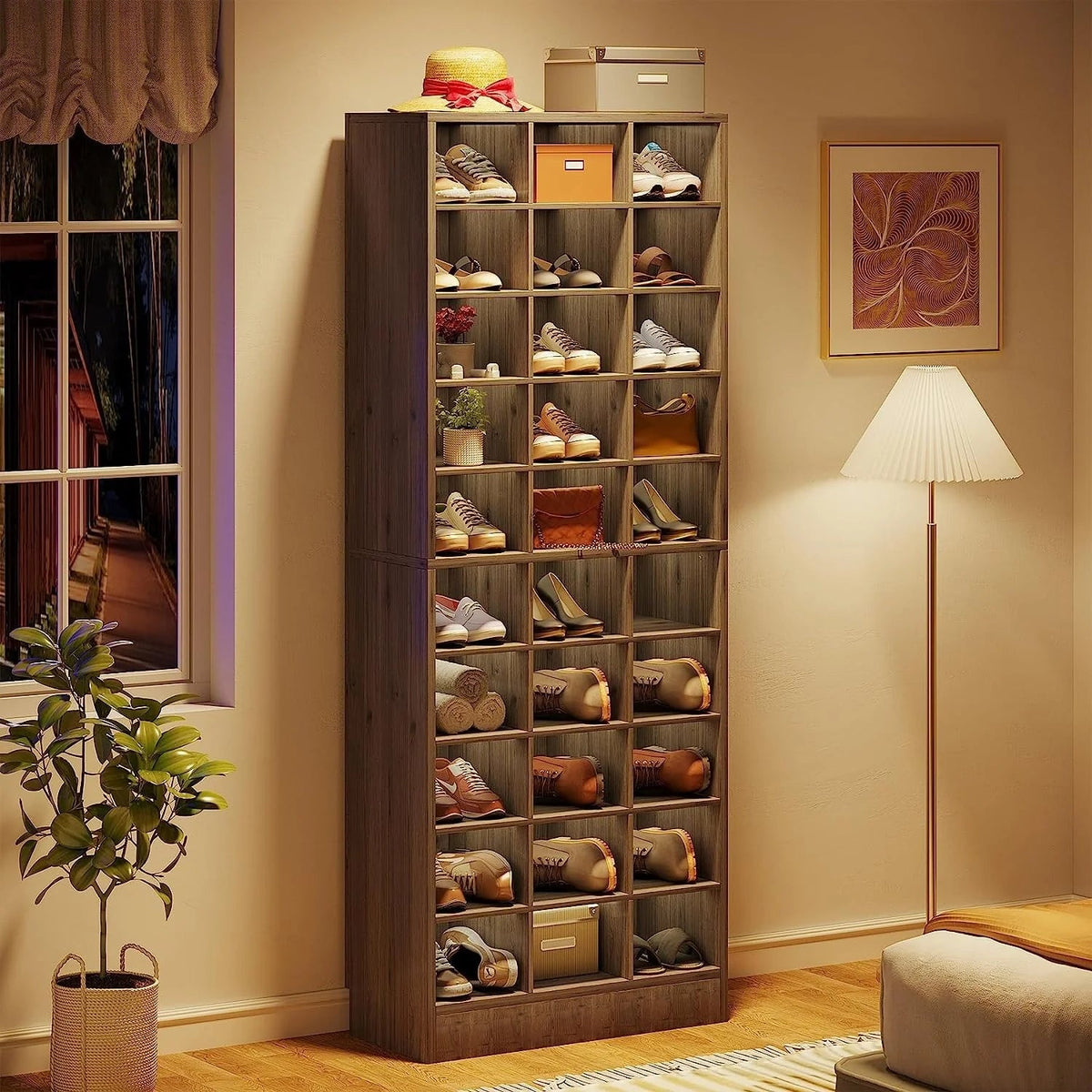 10-Tier Tall Shoe Cabinet, 30-Pair White Wood Shoe Storage Rack for Entryway and Closet