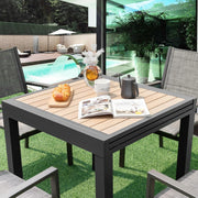 View Extensible outdoor dining table, patio table, all-weather aluminum frame, large rectangular lawn backyard garden terrace dining table, suitable for 4 to 6 people, dark gray (dark gray, slatted tabletop) image 3