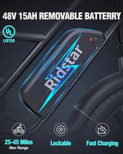 View 1000W Electric Bike for Adults, 48V 15Ah Removable Battery, 20-Inch x 4.0-Inch Fat Tires image 4