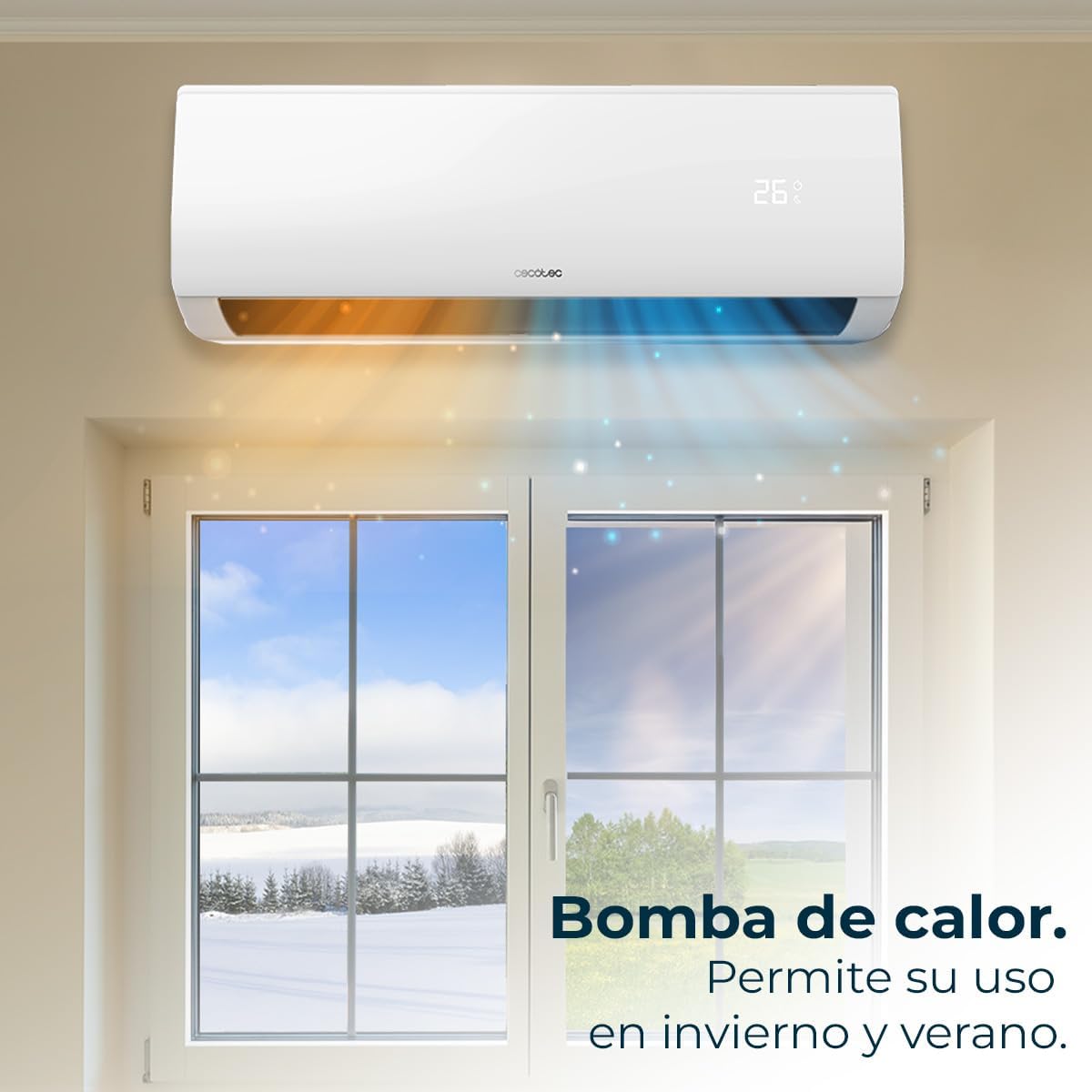 Cecotec Aire Acondicionado Split AirClima 9000 Smartfresh. 9000 BTU, Motor DC, Bomba de Calor, Mando a distancia, Pantalla LED, Sistema Inverter, 5