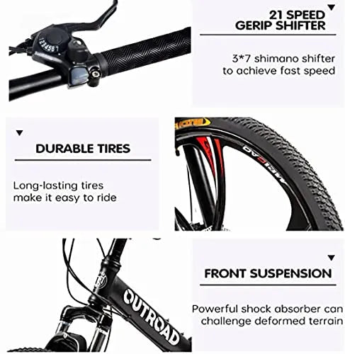 26-Inch Folding Mountain Bike for Adults, 21-Speed, Dual Suspension