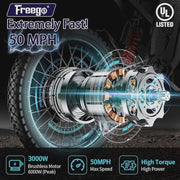 View 6000W(Peak) Motor 60V/30Ah Battery Freego X2Pro Electric Motorcycle for Adults, Electric Bike,50MPH/7 Speed Off Road Electric Bicycle,19 x 2 Full... image 6