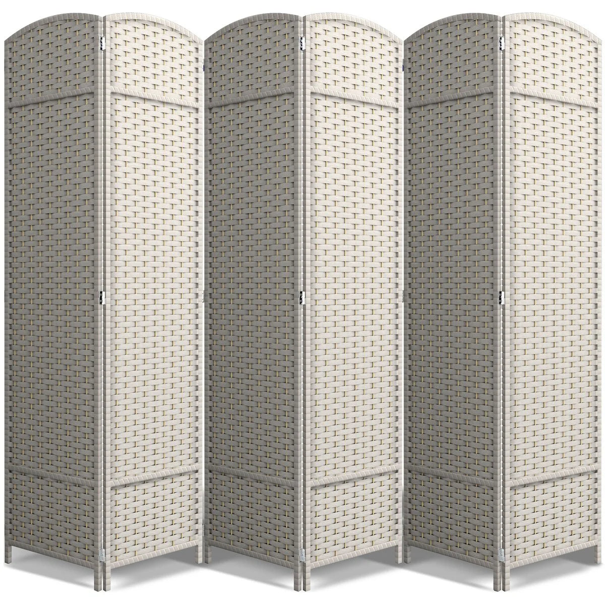 6 Panel Room Divider, 6ft Tall Extra Wide Folding Privacy Screen with Hand-Woven Mesh Panels