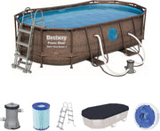 View BESTWAY - Piscina Desmontable Tubular Power Steel 427x250x100 cm Depuradora Cartucho 2.006 l/h Escalera y Cobertor Diseño Rattan image 1