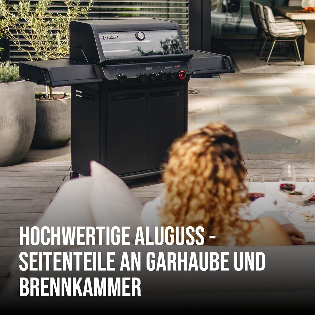 Enders Gasgrill Monroe Pro 4 SIKR Turbo Shadow inkl. Seargrate, 4-Brenner, mit Kocher, Infrarot-Heckbrenner, PanoVision Sichtfenster, Gussrost,