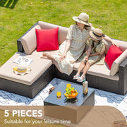 View 5-Piece All-Weather Patio Furniture Set with Cushions, Outdoor Wicker Conversation Sofa Set for Garden, Deck & Backyard image 6