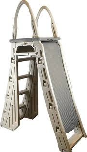 View Confer Plastics 7200 Roll Guard 48" to 56" Adjustable A Frame Safety Ladder for Above Ground Outdoor Patio Swimming Pool Platform Ladder with Step Barrier, Warm Grey… image 1