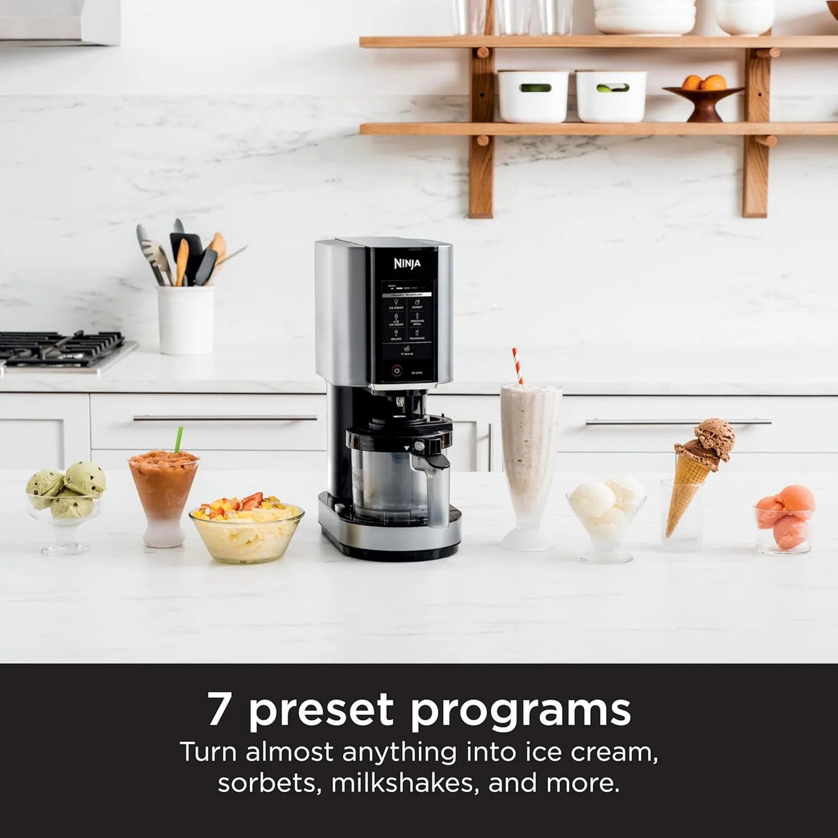7-in-1 Ice Cream Maker with 2 Pint Containers and Lids, Compact, Silver
