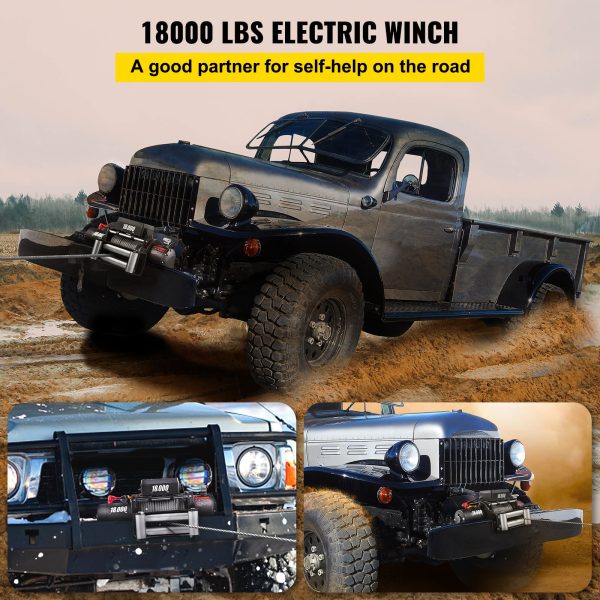 18,000 LBS Electric Winch, 12V Steel Cable Winch, Off-Road Towing Winch for ATV, UTV, Truck and Trailer