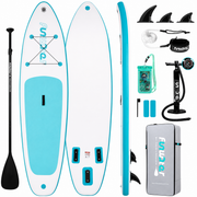 View FunWater 10 ft 6 in Inflatable Stand Up Paddle Board Set – Sky Blue image 1