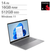 View HP OmniBook 3 Next Gen AI Copilot+ PC 14-in Laptop, Snapdragon X X1-26-100 - 16GB RAM, 512GB SSD, Qualcomm Adreno image 1
